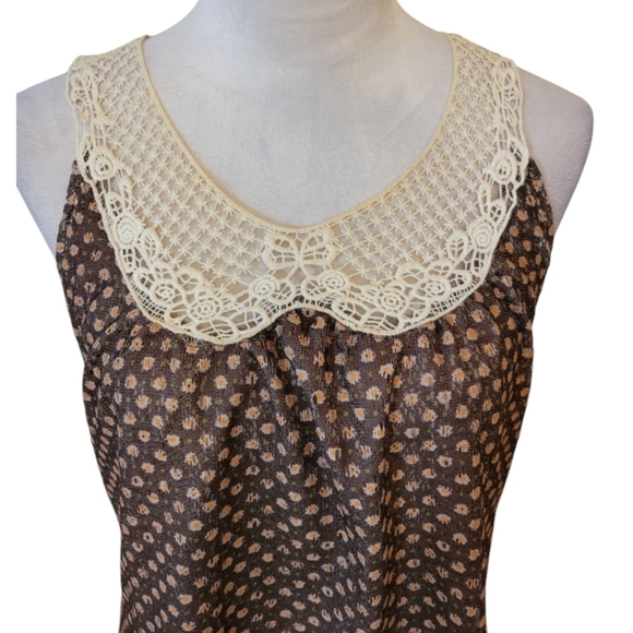 Blue Bird Brown Sleeveless Lace Inset Mini Dress Size Small - Picture 2 of 4